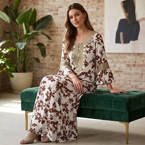 Arabic-style floral maxi Jalabiya Abaya gown - Image 2