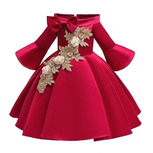 Girls Off-Shoulder Floral Satin Party Dress